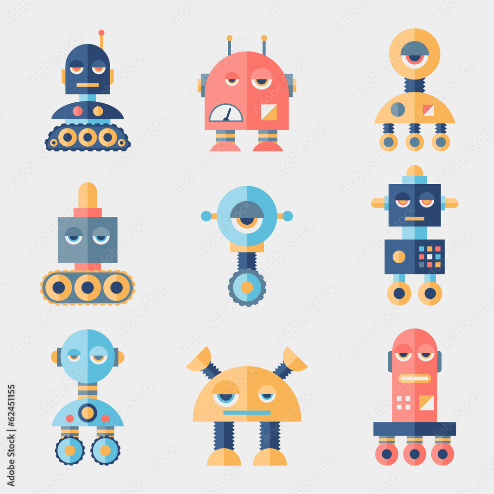 Fototapeta premium Set of robots in flat style.