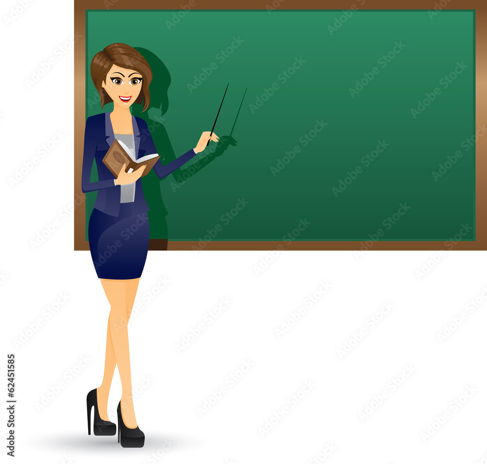 Teacher holding book and focus at blackboard Teacher holding book and focus at blackboard
