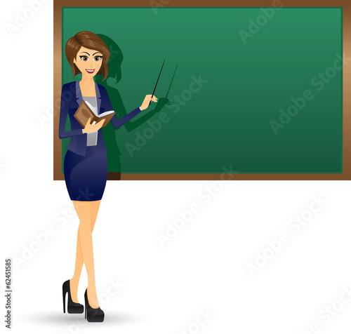 Teacher holding book and focus at blackboard