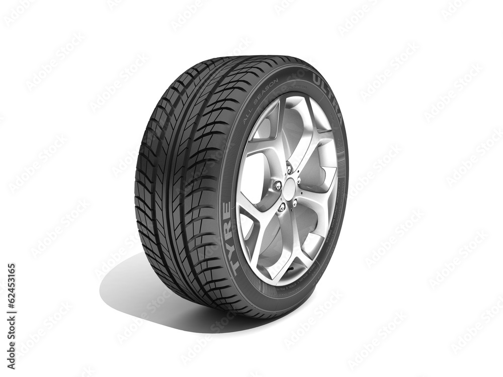 Wheel isolated on white. 3d illustration.