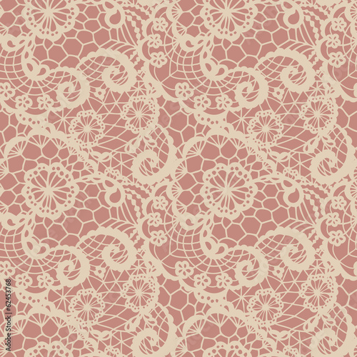 Lace seamless pattern with flowers on beige background
