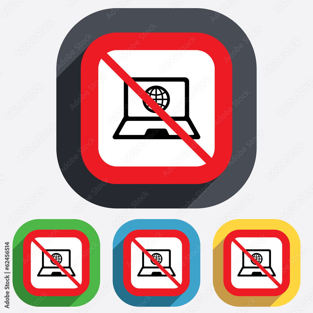 Laptop sign icon. Notebook pc with globe symbol Laptop sign icon. Notebook pc with globe symbol