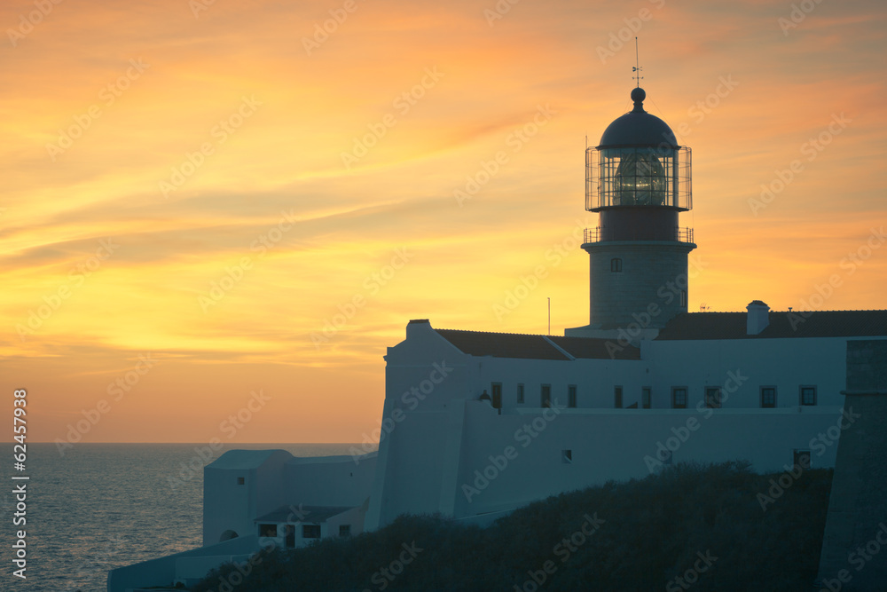 Lighthouse of Cabo Sao Vicente, Sagres, Portugal at Sunset