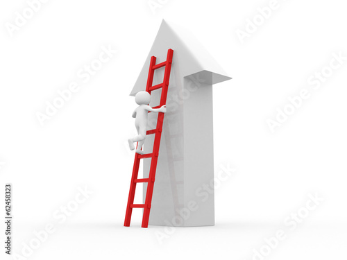 Tableau sur toile 3d people - man climbing stairs with arrow