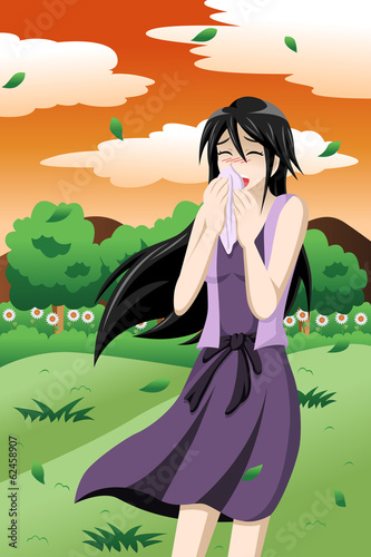 Woman having allergy outdoor