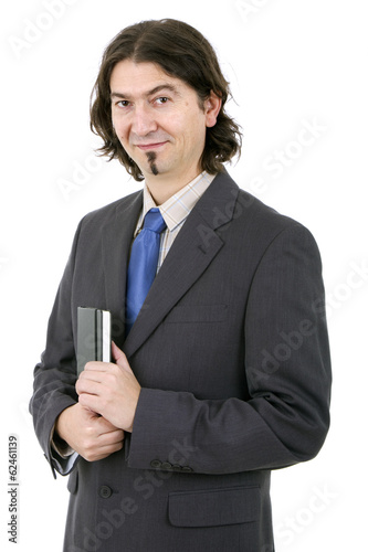 business man with notebook in white background