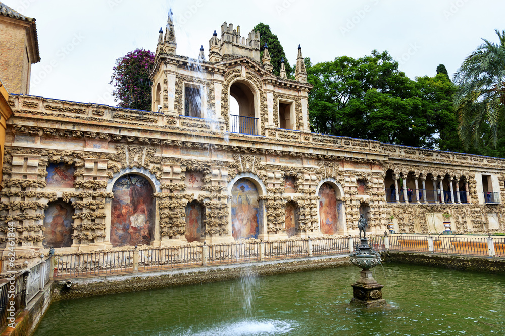Mercury Fountain Statue Mosaics Alcazar Royal Palace Seville