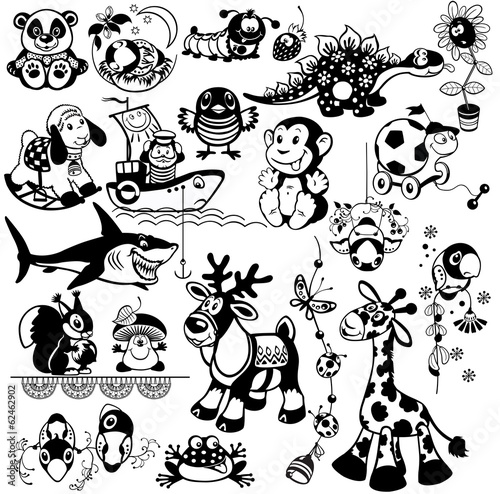 Fototapeta Naklejka Na Ścianę i Meble -  set with toys black white