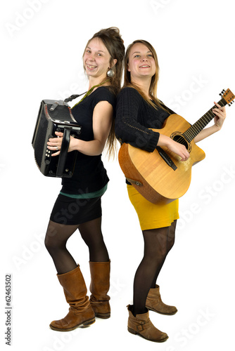 Two girls playing music