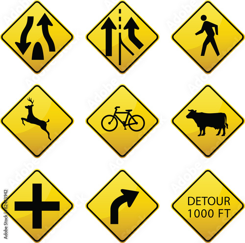 Warning traffic signs icons