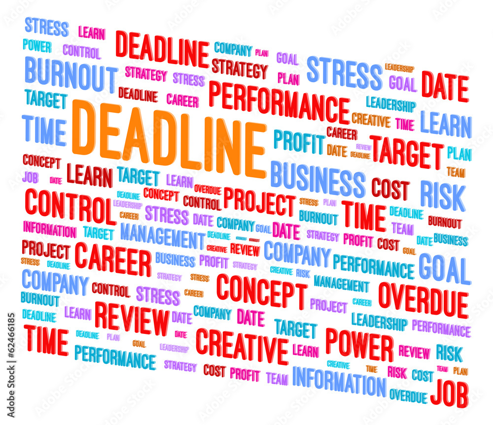 Obraz premium Deadline Word Cloud 3D Concept Illustration