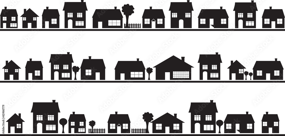 Neighborhood with homes illustrated on white