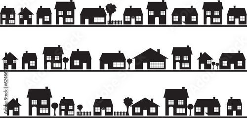 Neighborhood with homes illustrated on white photo