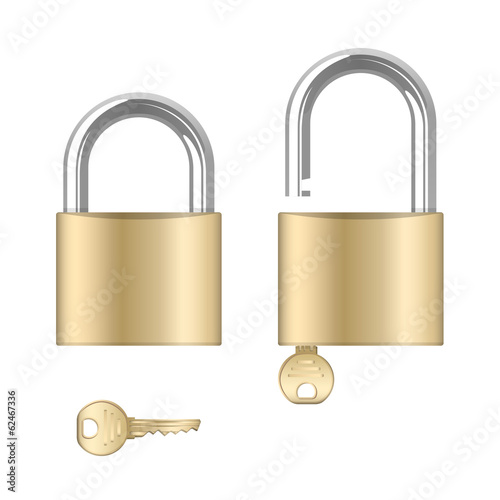 Locked and unlocked padlocks with keys