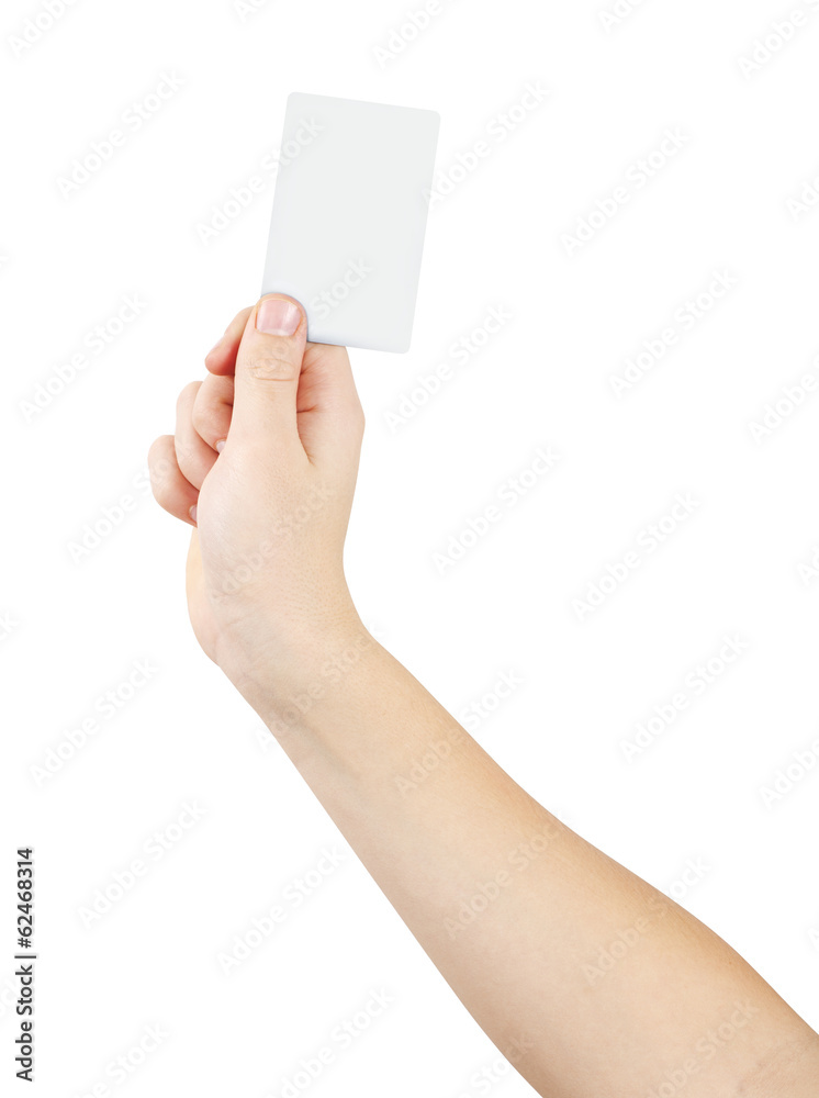 Right hand holding white empty card, isolated Right hand holding white empty card, isolated