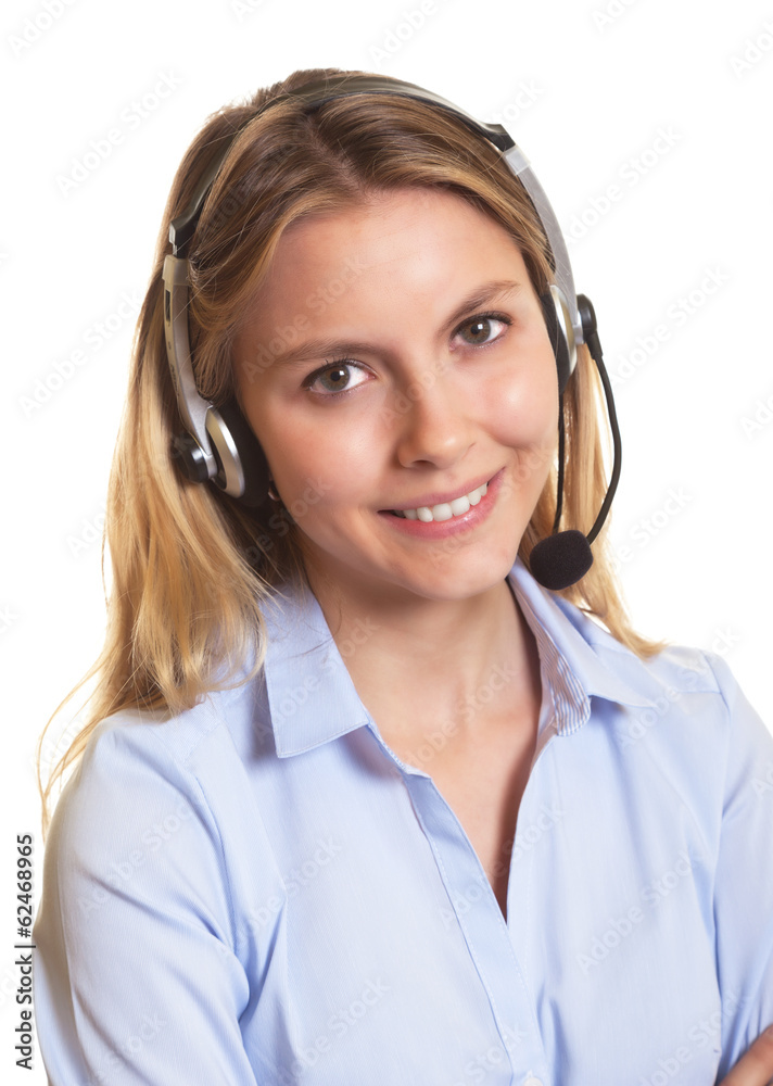 Attractive customer service woman looking at camera Attractive customer service woman looking at camera