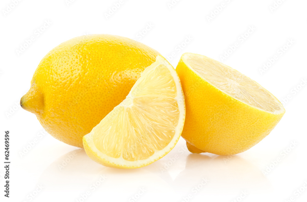 Lemons with Half and Slice Isolated on White Background