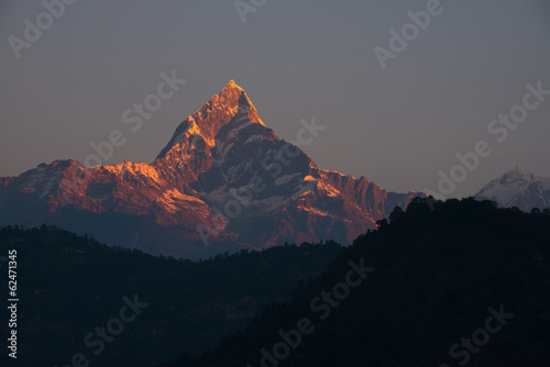 Machapuchare at sunrise, Pokhara, Nepal photo