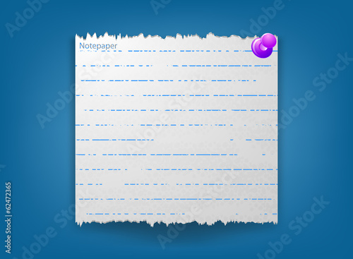 Notepaper with pin on a blue background