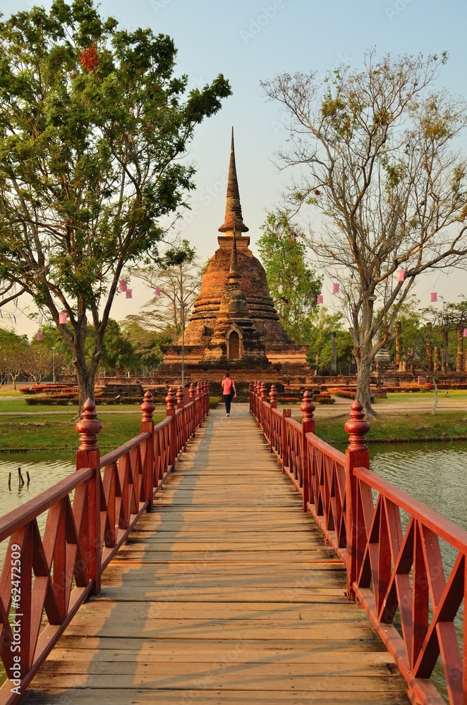 Bridge cross the water to pagoda. Bridge cross the water to pagoda.