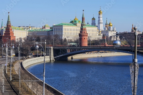 Moscow Kremlin and a large stone bridge, Russia