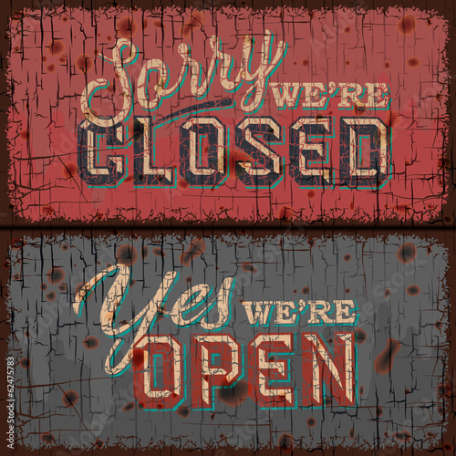 Open and Closed Sign - retail store, vector Eps10 illustration.