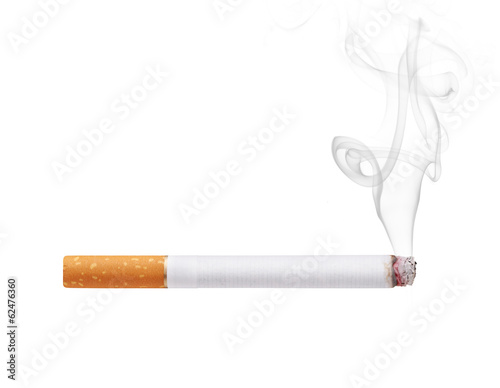 Smoking cigarette isolated on white background photo