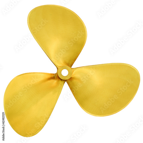 Three-bladed boat propeller, isolated over white background