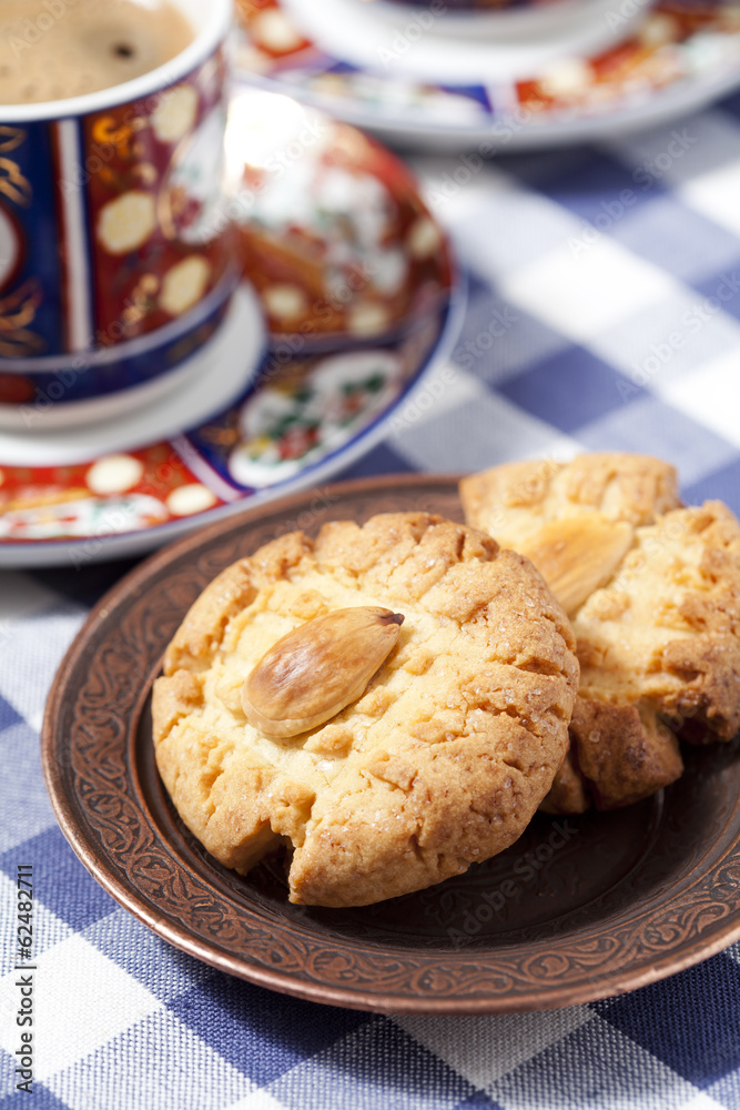 Homemade turkish cookies with almond and coffee