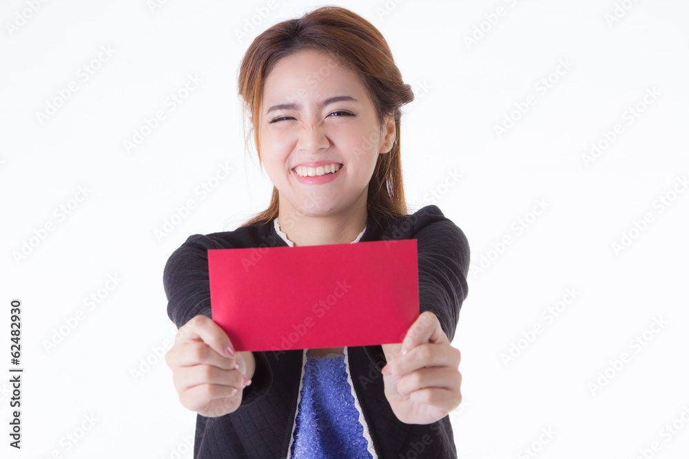 officer women in working suit showing red envelope officer women in working suit showing red envelope