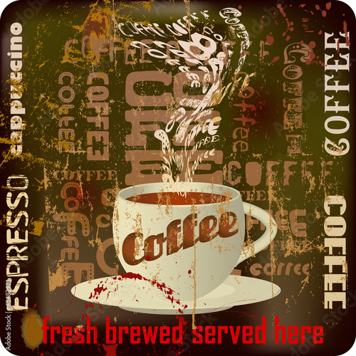 retro coffee sign, tag cloud, stains, vector eps 10
