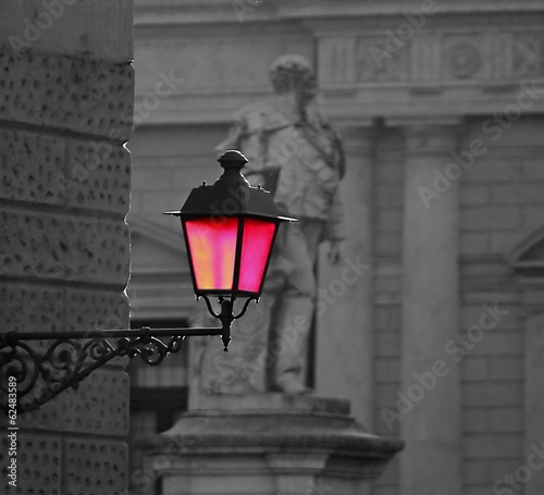 Red Lantern lit on a square during the Christmas period