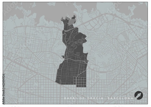 Photography Gracia quarter plan, Barcelona, in black and white