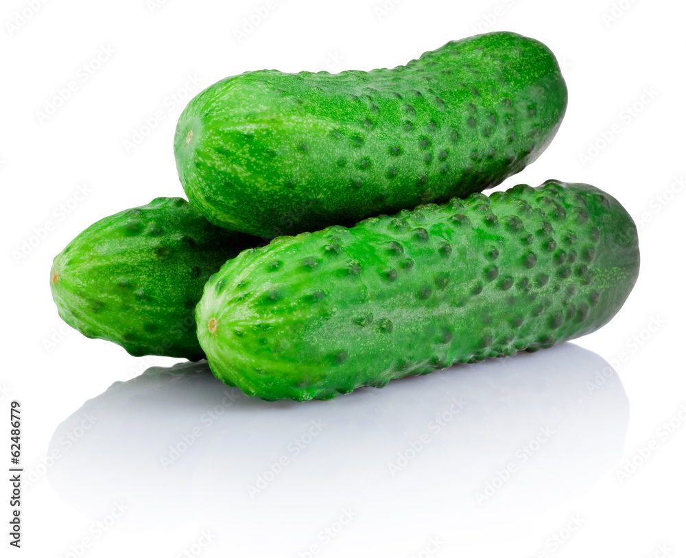 Three Green cucumber vegetable isolated on white background Three Green cucumber vegetable isolated on white background