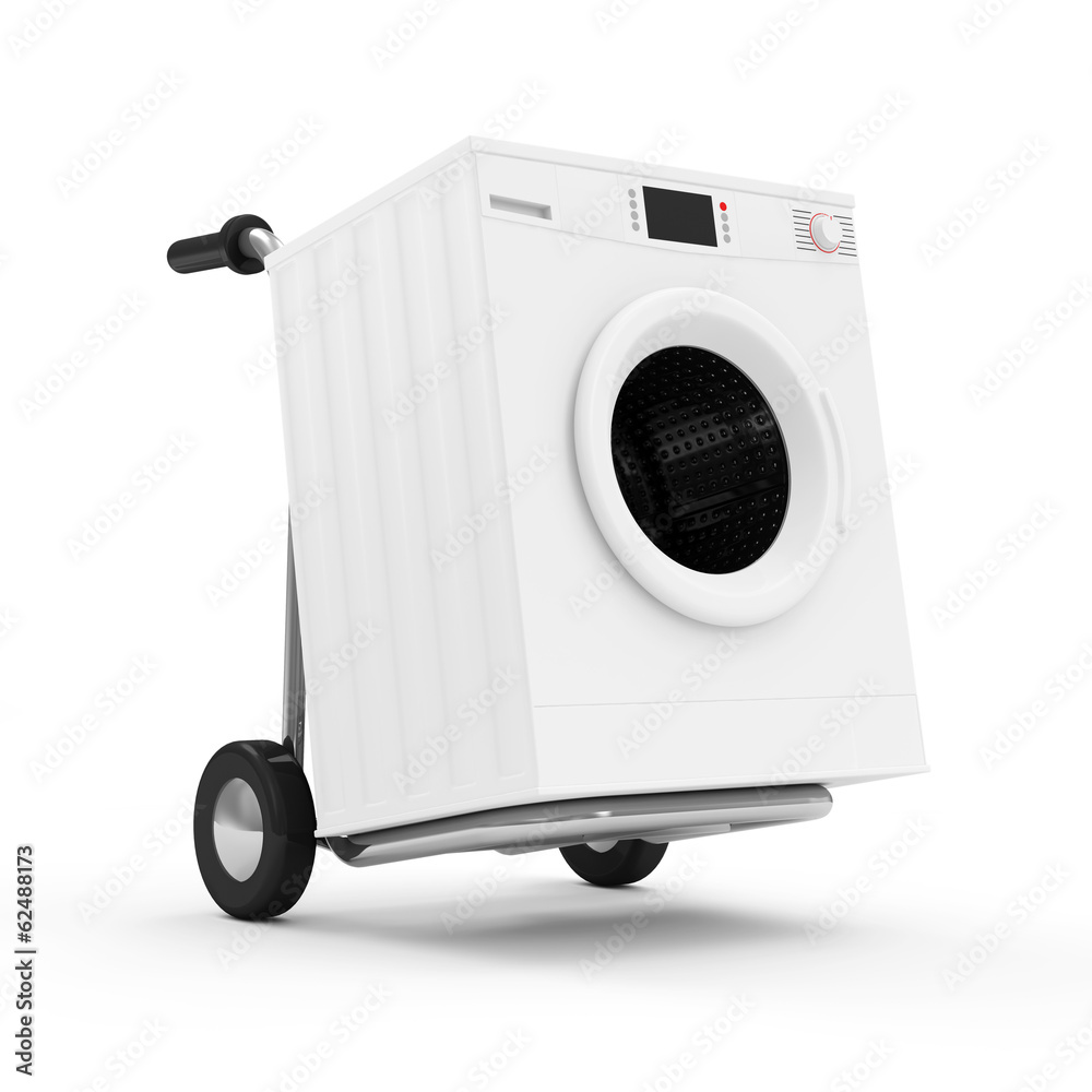 Metal Hand Truck with Washing Machine isolated on white Metal Hand Truck with Washing Machine isolated on white