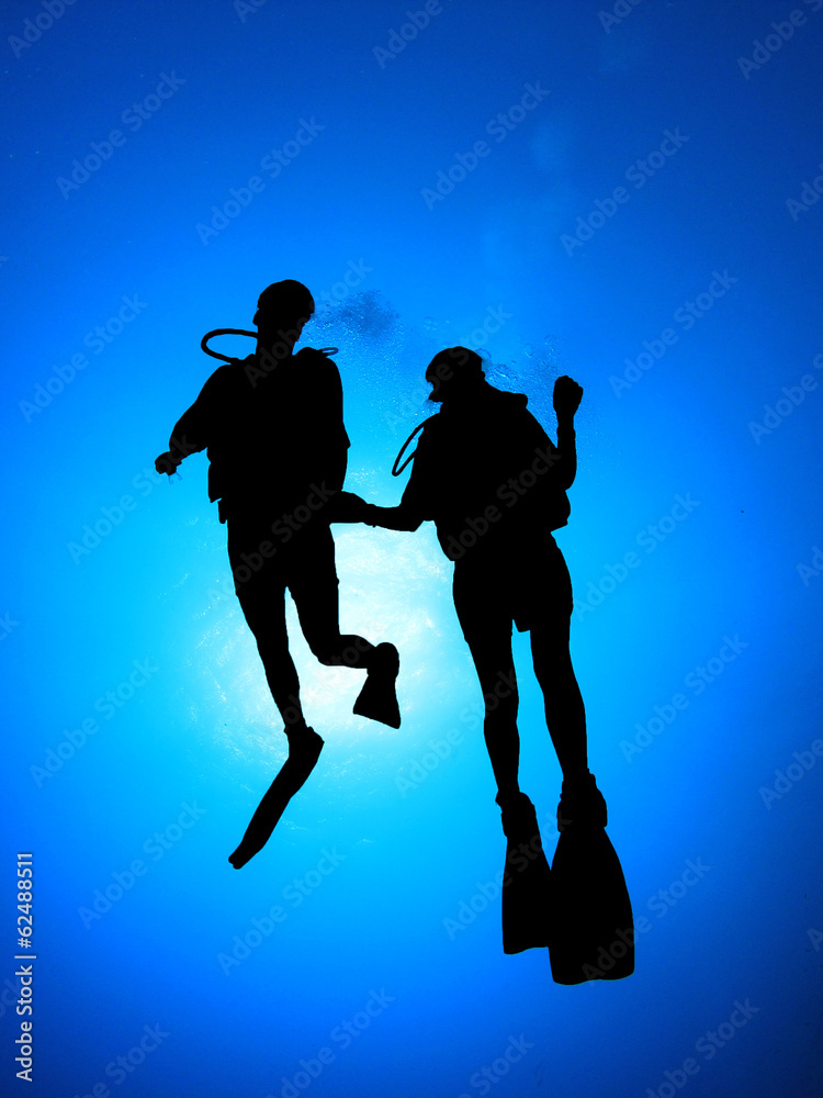 Couple Scuba Diving silhouette