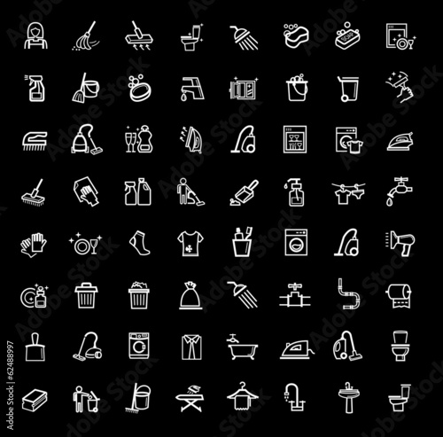 vector black cleaning icons set