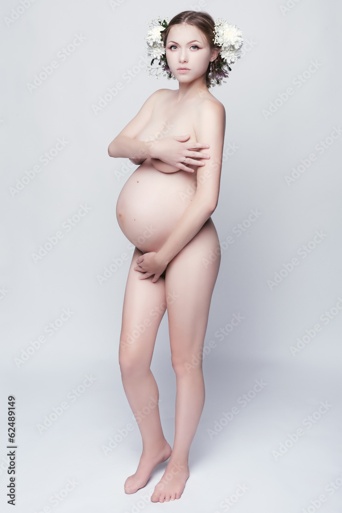 3d Pregnant Girls Nude - Portrait of a naked pregnant woman. Stock Photo | Adobe Stock