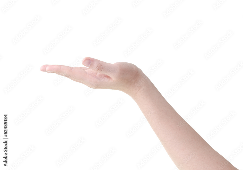 Open empty woman hand isolated on white Open empty woman hand isolated on white