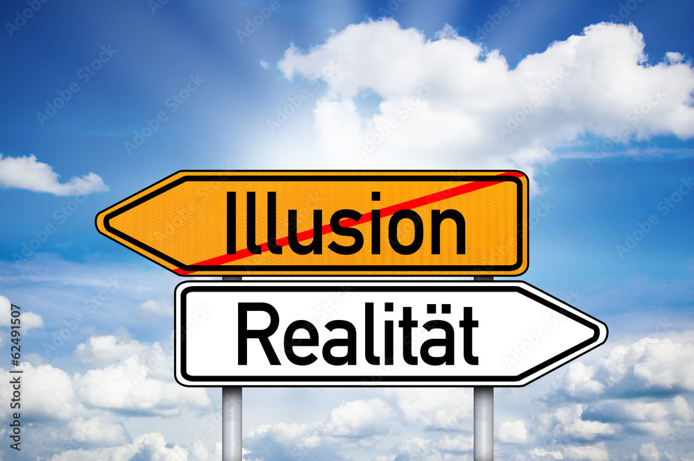 Fototapeta premium Wegweiser mit Illusion und Realität