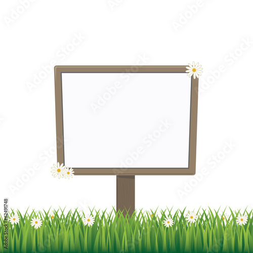 blank sign board daisy meadow isolated