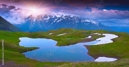 Alpine lake in the Caucasus Mountains.