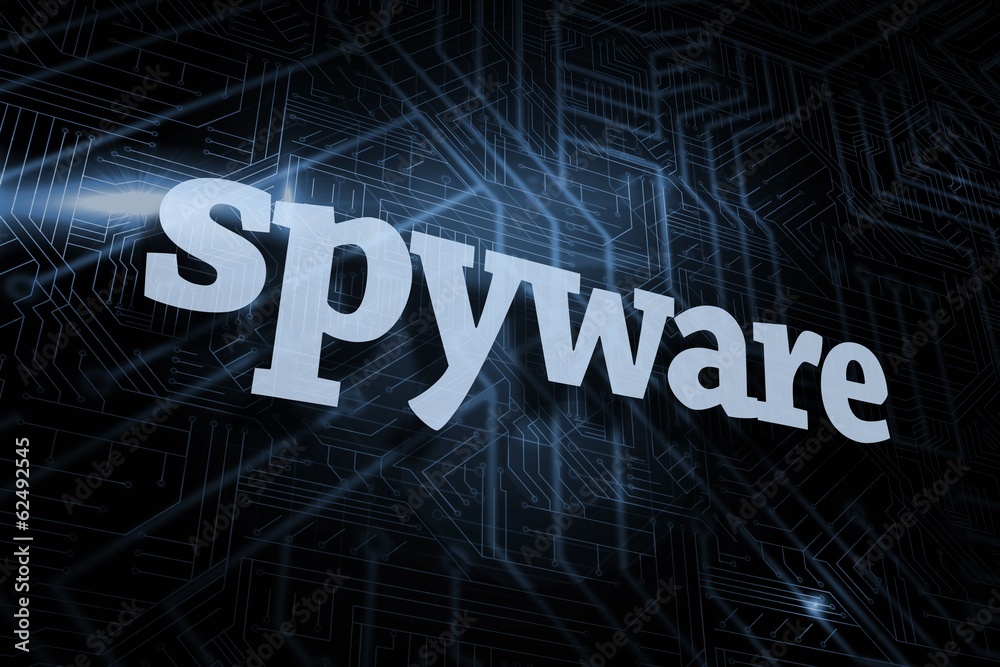 Spyware against futuristic black and blue background Spyware against futuristic black and blue background