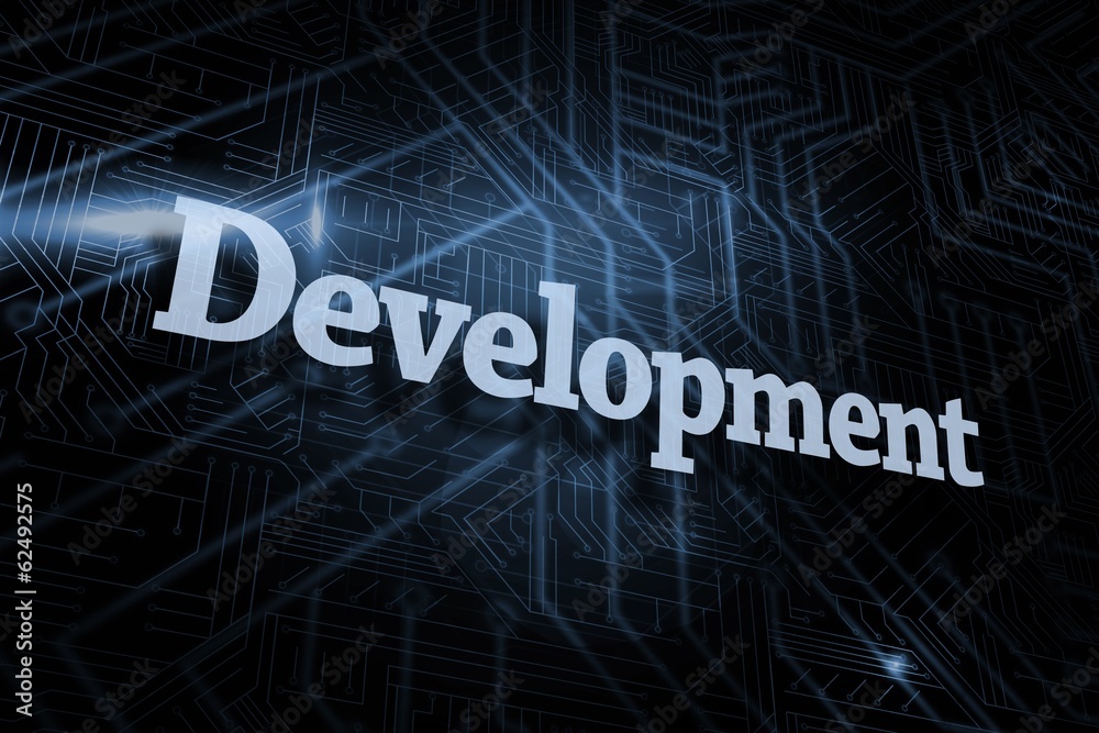 Development against futuristic black and blue background Development against futuristic black and blue background