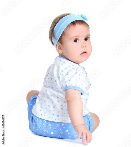 Cute baby girl sitting isol...