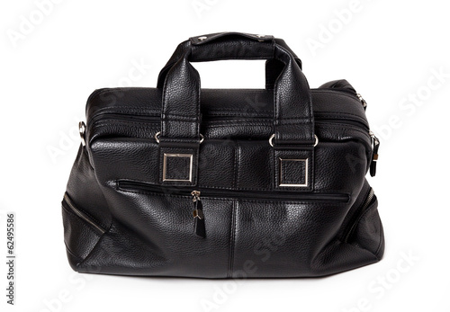 Black women's leather bag isolated on white background