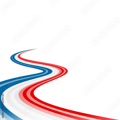 Abstract waving blue white red ribbon flag