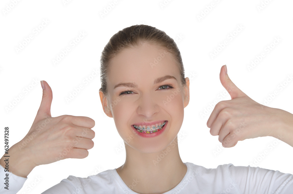 Smiling happy girl with braces Smiling happy girl with braces