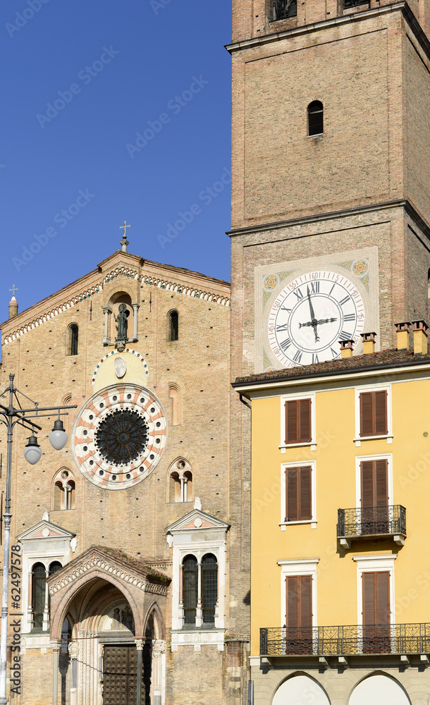 Minster and building on market square, Lodi, Italy