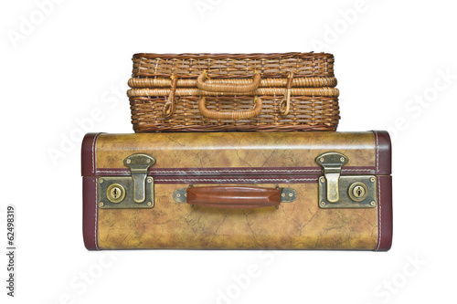 Suitcase and trunk isolated on white background